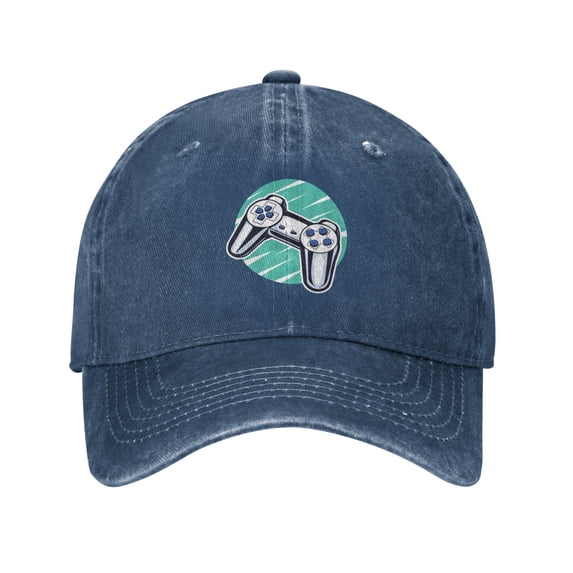 DouZhe Adjustable Washed Cotton Baseball Cap - Blue Game Joystick Prints Vintage Dad Hat Unisex Sports Caps (Blue)