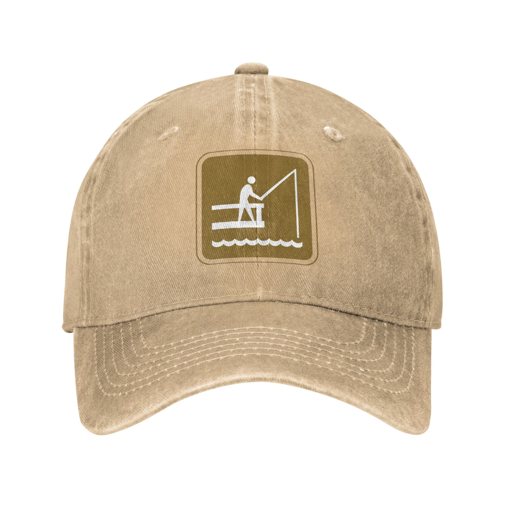DouZhe Adjustable Washed Cotton Baseball Cap - Brown Fishing Sign Prints  Vintage Dad Hat Unisex Sports Caps (Yellow)