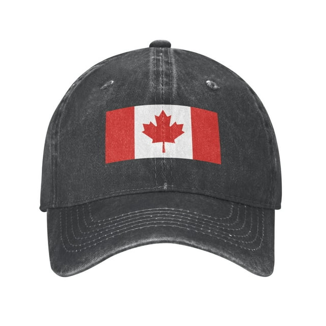 DouZhe Adjustable Washed Cotton Baseball Cap - Canada Flag Prints Vintage Dad Hat Unisex Sports Caps (Black)