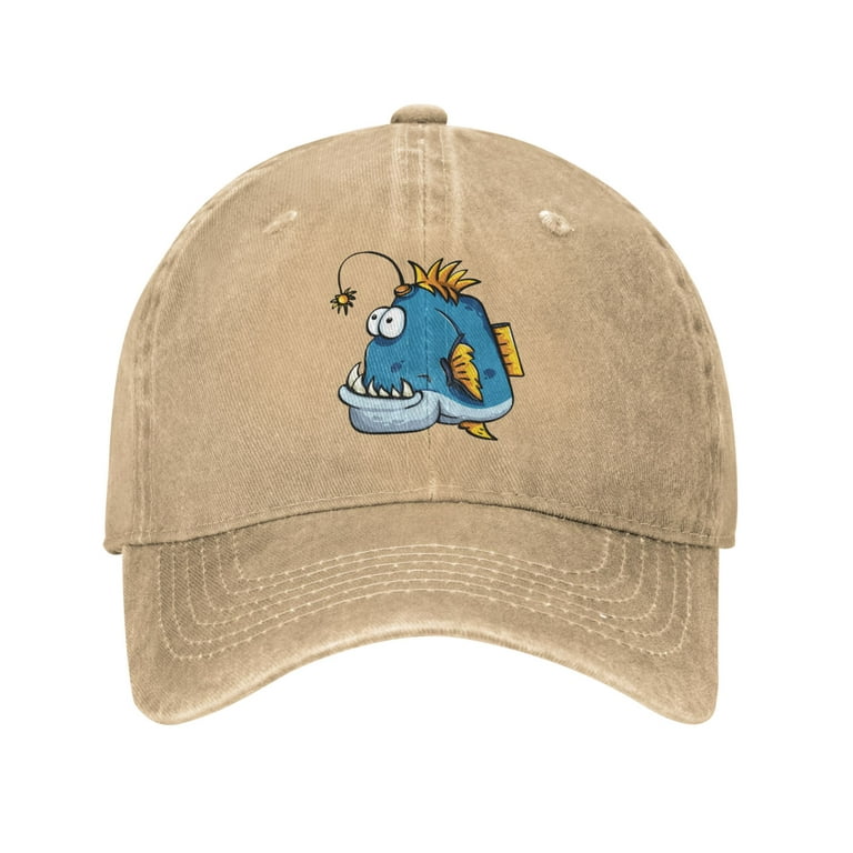 DouZhe Adjustable Washed Cotton Baseball Cap - Cartoon Fish Angler