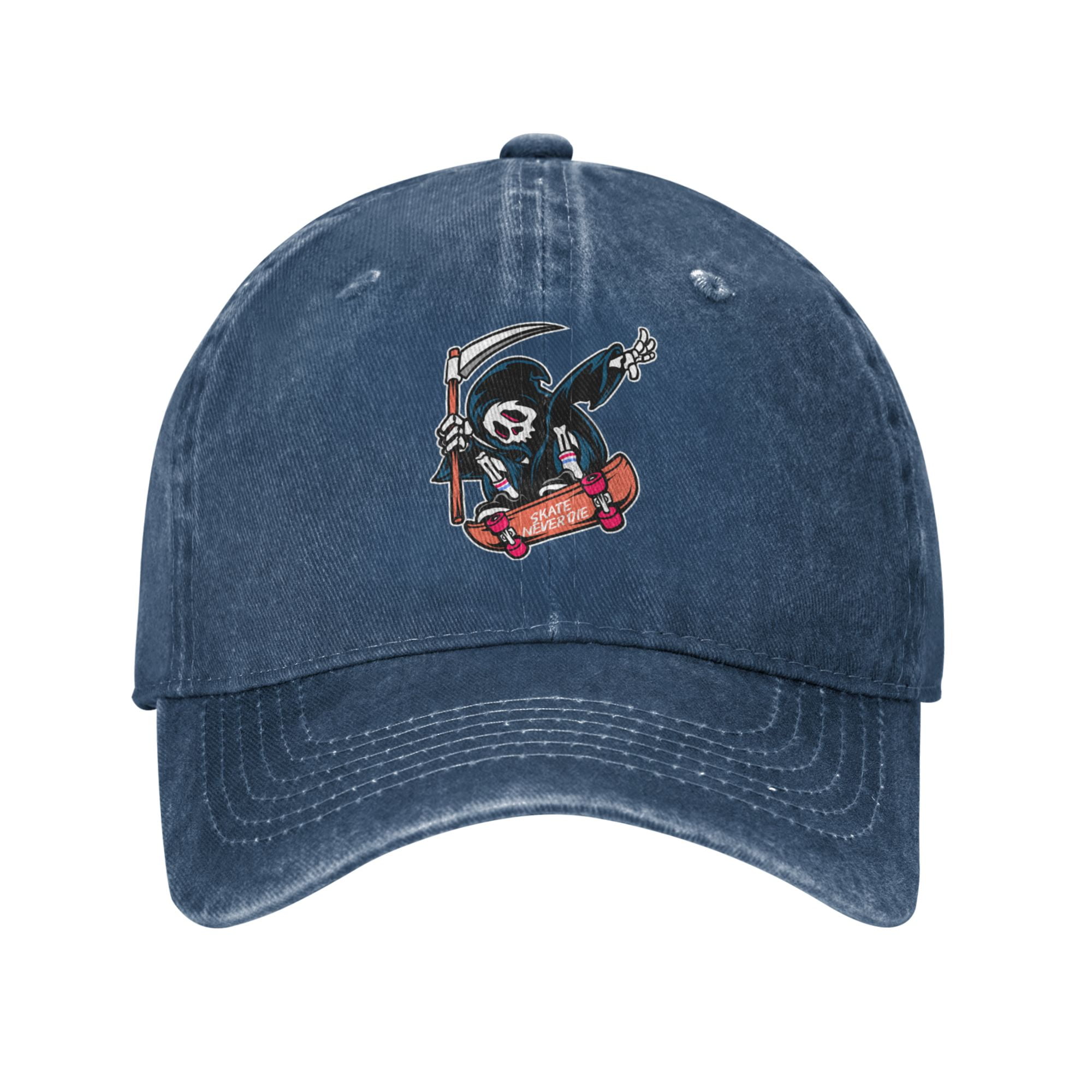 DouZhe Adjustable Washed Cotton Baseball Cap Cartoon Grim Reaper Skates Prints Vintage Dad Hat Unisex Sports Caps Gray