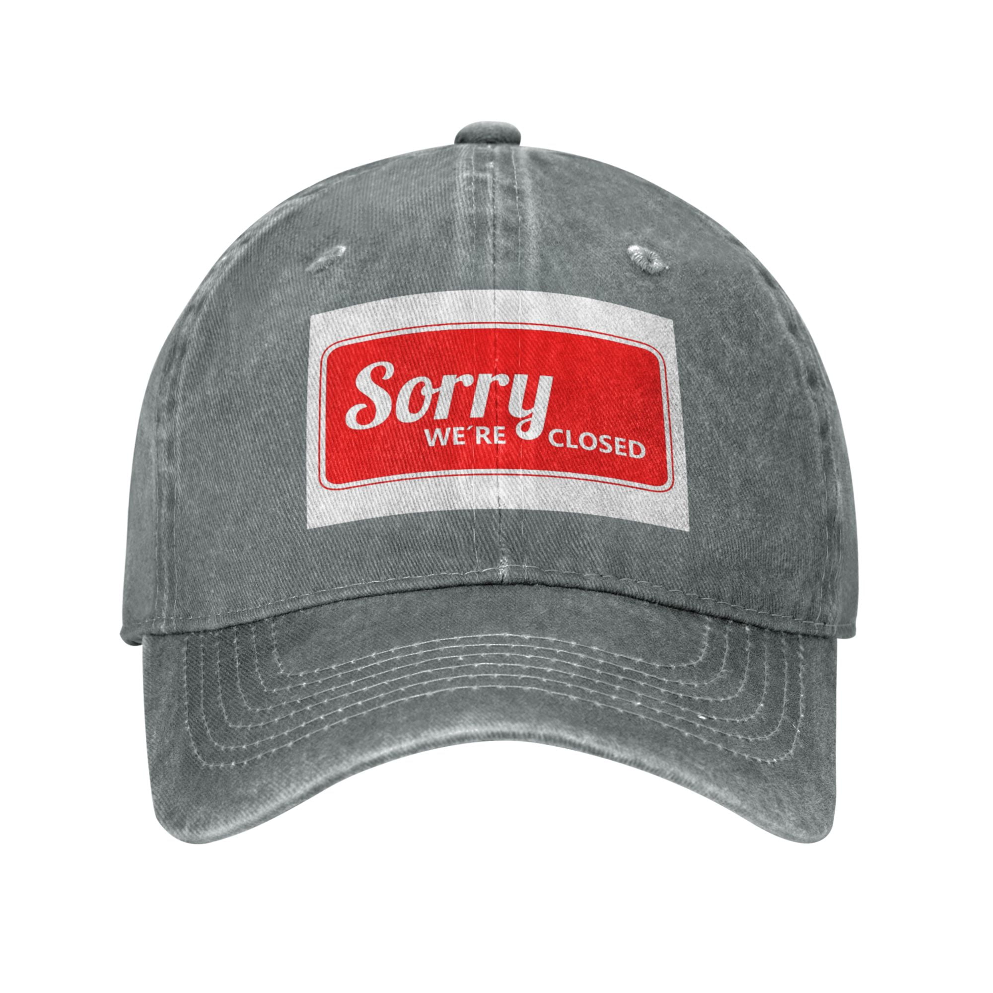 DouZhe Adjustable Washed Cotton Baseball Cap Closed Notice Sign Prints Vintage Dad Hat Unisex Sports Caps Gray