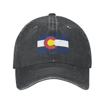 DouZhe Adjustable Washed Cotton Baseball Cap - Colorado State Seal Flag Prints Vintage Dad Hat Unisex Sports Caps (Black)