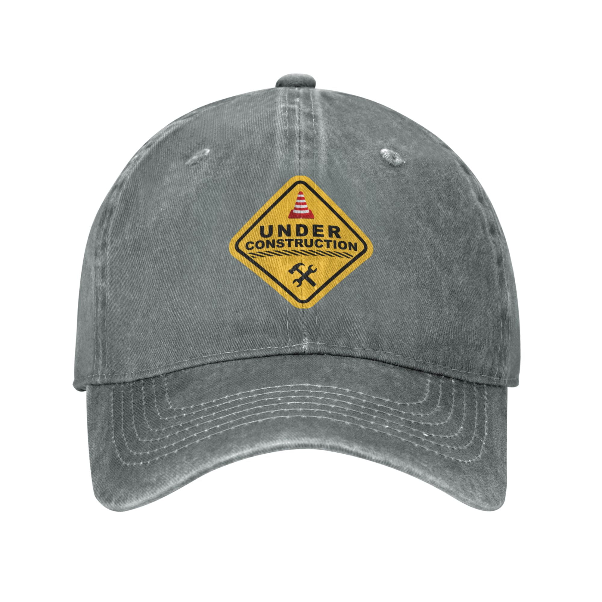 DouZhe Adjustable Washed Cotton Baseball Cap Cone Construction Warning Prints Vintage Dad Hat Unisex Sports Caps Yellow