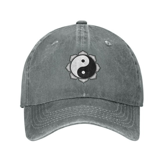 DouZhe Adjustable Washed Cotton Baseball Cap - Eastern Yin Yang Zen Prints Vintage Dad Hat Unisex Sports Caps (Gray)