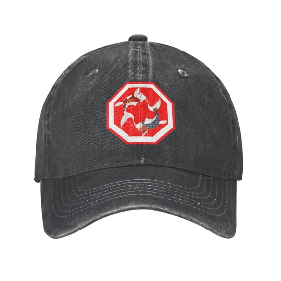 DouZhe Adjustable Washed Cotton Baseball Cap - Fish Koi Prints Vintage Dad Hat Unisex Sports Caps (Black)