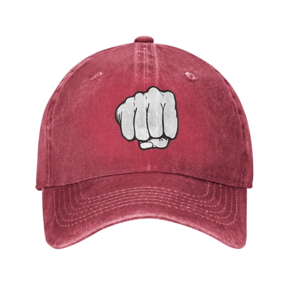 DouZhe Adjustable Washed Cotton Baseball Cap - Fist Hand Gesture Prints Vintage Dad Hat Unisex Sports Caps (Red)