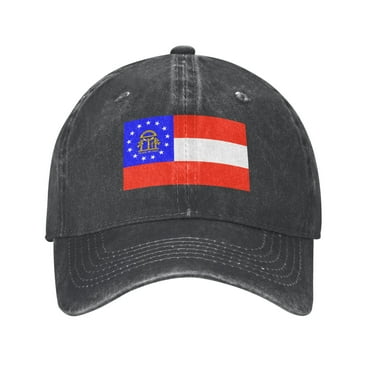 DouZhe Adjustable Washed Cotton Baseball Cap - Georgia State Seal Flag Prints Vintage Dad Hat Unisex Sports Caps (Black)