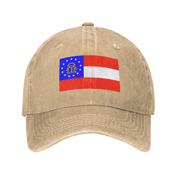 DouZhe Adjustable Washed Cotton Baseball Cap - Georgia State Seal Flag Prints Vintage Dad Hat Unisex Sports Caps (Yellow)