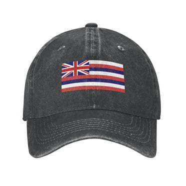 DouZhe Adjustable Washed Cotton Baseball Cap - Hawaii State Stripes Flag Prints Vintage Dad Hat Unisex Sports Caps (Black)