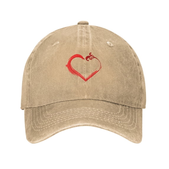 DouZhe Adjustable Washed Cotton Baseball Cap - Heart Love Sign Red Prints Vintage Dad Hat Unisex Sports Caps (Yellow)
