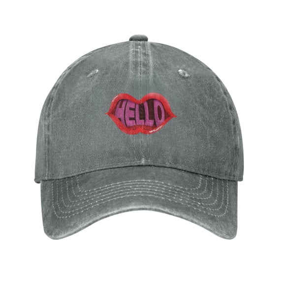 DouZhe Adjustable Washed Cotton Baseball Cap - Hello Lips Prints Vintage Dad Hat Unisex Sports Caps (Gray)