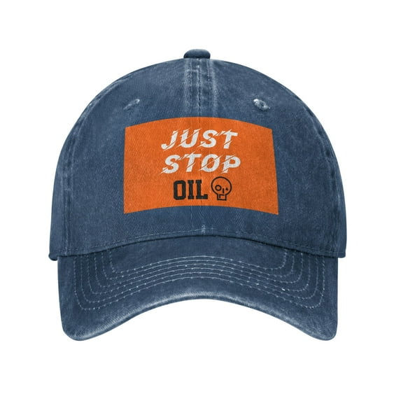 DouZhe Adjustable Washed Cotton Baseball Cap - Just Stop Oil No More Oil and Gas Prints Vintage Dad Hat Unisex Sports Caps (Blue)