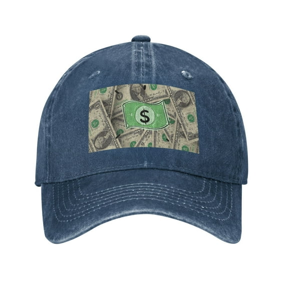 DouZhe Adjustable Washed Cotton Baseball Cap - Lucky Rich Dollar Money Prints Vintage Dad Hat Unisex Sports Caps (Blue)