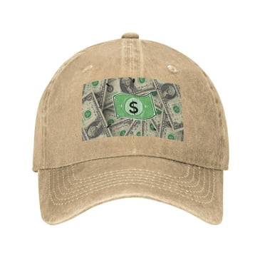 DouZhe Adjustable Washed Cotton Baseball Cap - Lucky Rich Dollar Money Prints Vintage Dad Hat Unisex Sports Caps (Yellow)