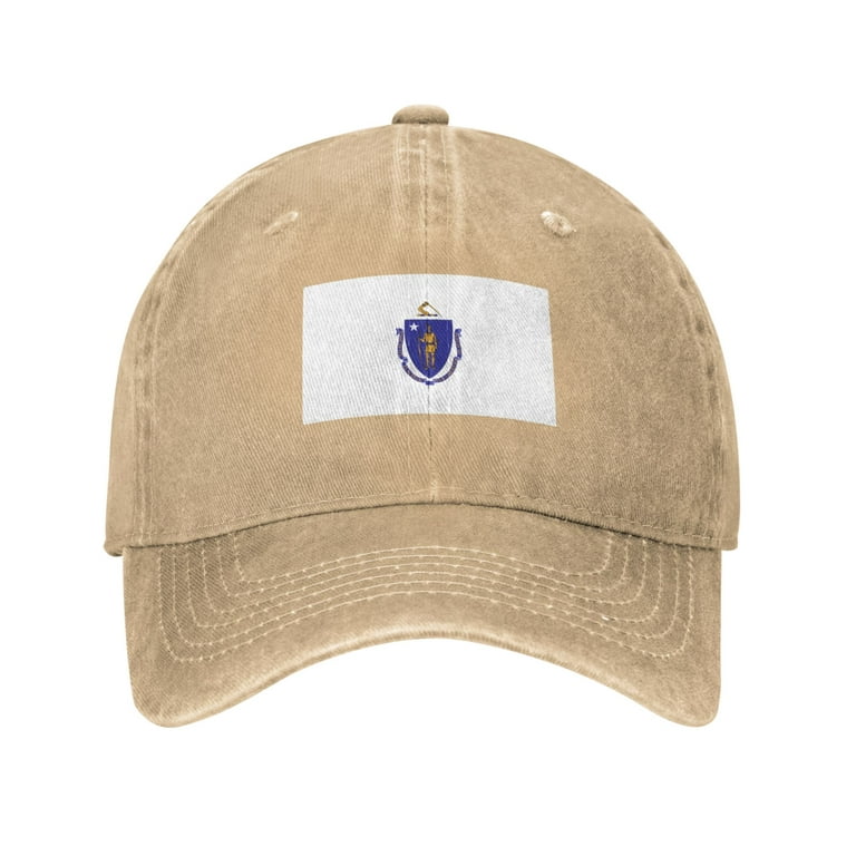 DouZhe Adjustable Washed Cotton Baseball Cap - Massachusetts State Flag  Seal Prints Vintage Dad Hat Unisex Sports Caps (Yellow)