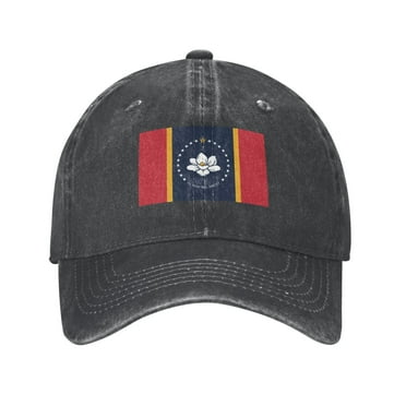 DouZhe Adjustable Washed Cotton Baseball Cap - Mississippi State Flag Prints Vintage Dad Hat Unisex Sports Caps (Black)