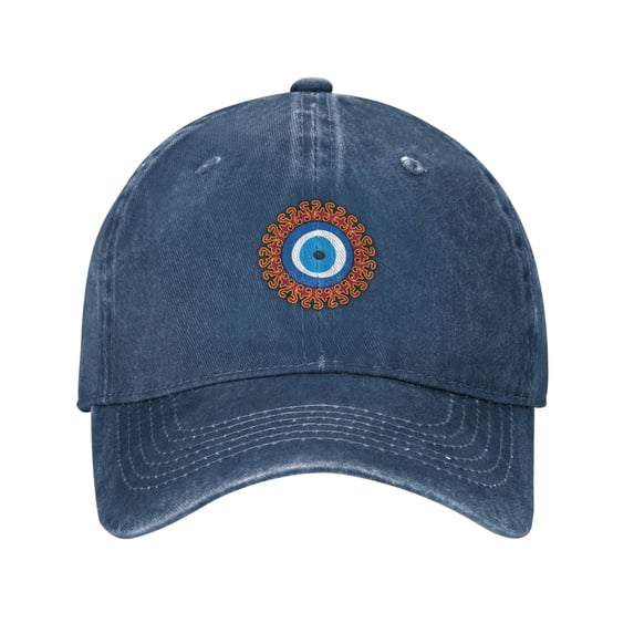 DouZhe Adjustable Washed Cotton Baseball Cap - Nazar Amulet Blue Eye Prints Vintage Dad Hat Unisex Sports Caps (Blue)
