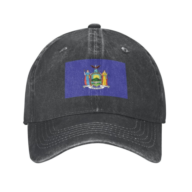 DouZhe Adjustable Washed Cotton Baseball Cap New York Usa State Flag Prints Vintage Dad Hat Unisex Sports Caps Black