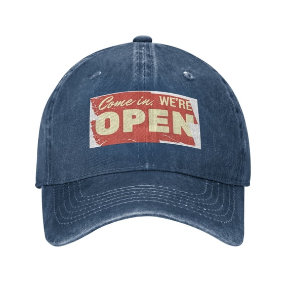 DouZhe Adjustable Washed Cotton Baseball Cap - Open Entry Sign Prints Vintage Dad Hat Unisex Sports Caps (Blue)