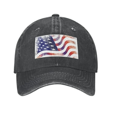 DouZhe Adjustable Washed Cotton Baseball Cap - Patriotic Stars and Stripes Prints Vintage Dad Hat Unisex Sports Caps (Black)
