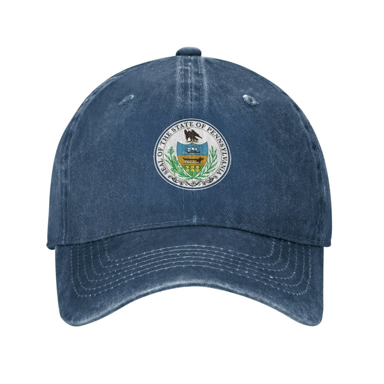 DouZhe Adjustable Washed Cotton Baseball Cap - Pennsylvania State Seal Flag Prints  Vintage Dad Hat Unisex Sports Caps (Blue) 
