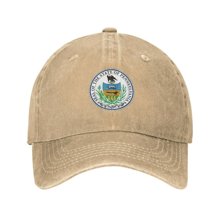DouZhe Adjustable Washed Cotton Baseball Cap - Pennsylvania State Seal Flag Prints  Vintage Dad Hat Unisex Sports Caps (Yellow) 