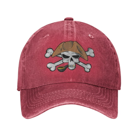 DouZhe Adjustable Washed Cotton Baseball Cap - Pirate Bones Prints Vintage Dad Hat Unisex Sports Caps (Red)