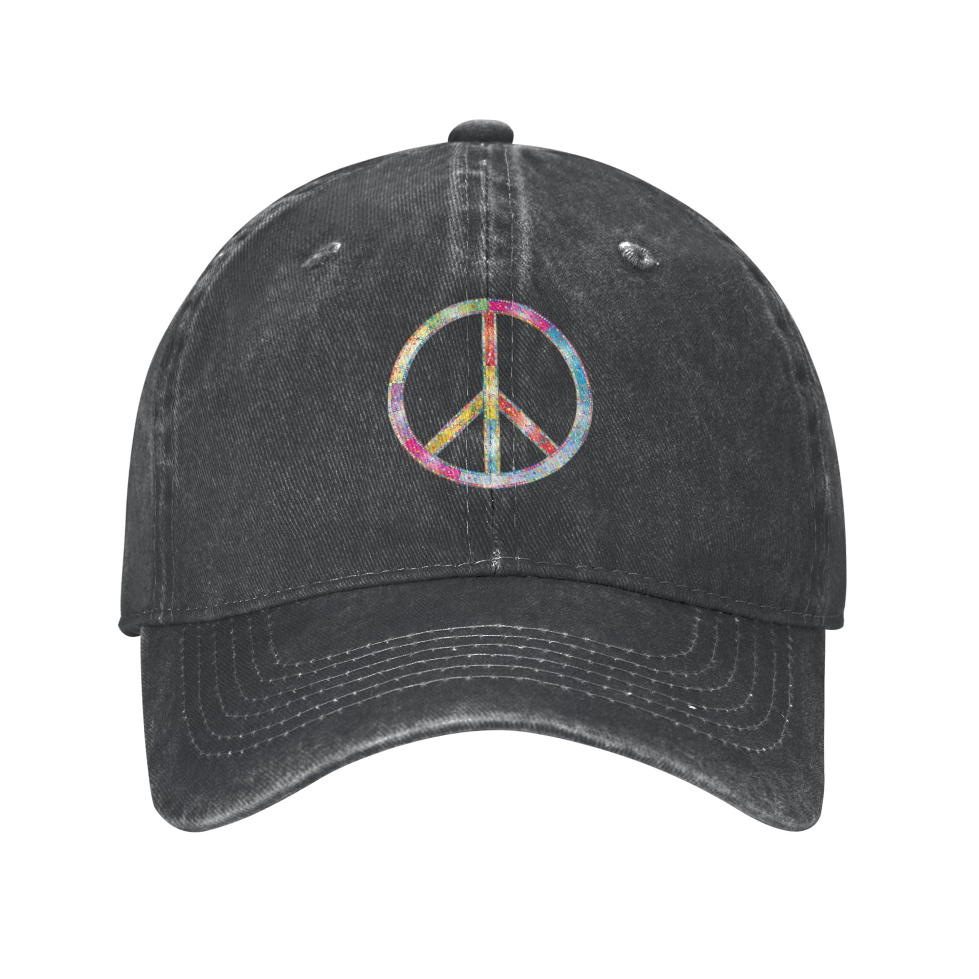 Peace Sign Vintage Dad Hat - Black Embroidered Cotton Adjustable Baseball Cap - View #10