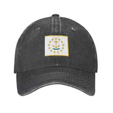 DouZhe Adjustable Washed Cotton Baseball Cap - Rhode Island Flag Prints Vintage Dad Hat Unisex Sports Caps (Black)