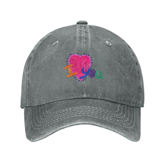 DouZhe Adjustable Washed Cotton Baseball Cap - Romantic I Love You Lettering Prints Vintage Dad Hat Unisex Sports Caps (Gray)