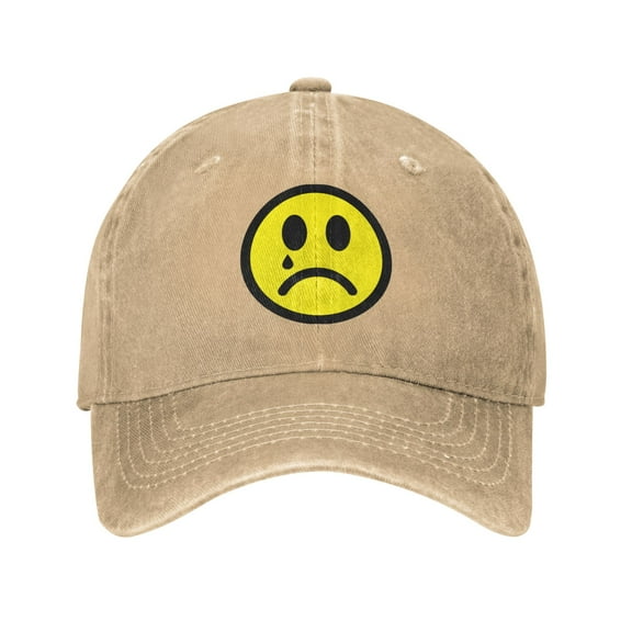 DouZhe Adjustable Washed Cotton Baseball Cap - Sad Face Prints Vintage Dad Hat Unisex Sports Caps (Yellow)