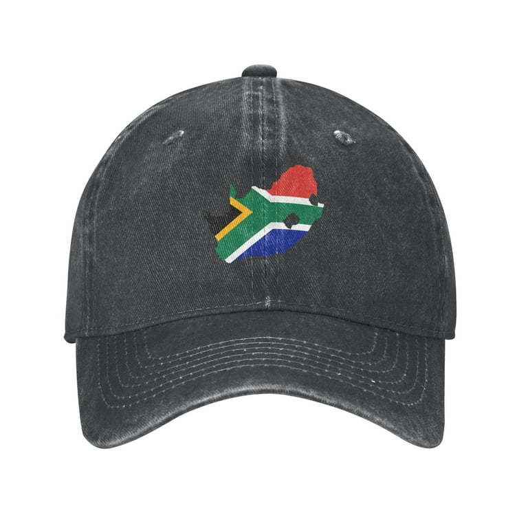 DouZhe Adjustable Washed Cotton Baseball Cap South Africa Map Flag Prints Vintage Dad Hat Unisex Sports Caps Black
