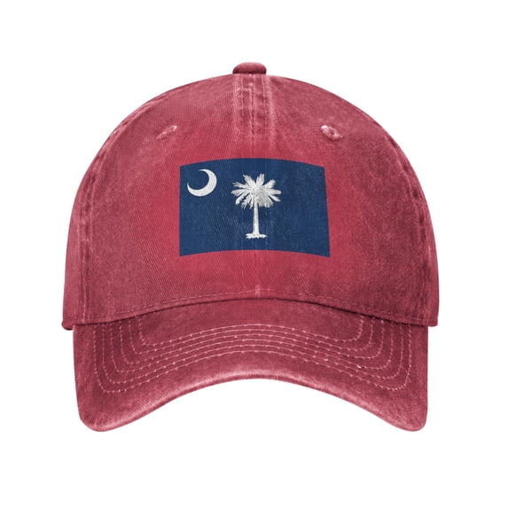 DouZhe Adjustable Washed Cotton Baseball Cap - South Carolina State Flag Palm Tree Prints Vintage Dad Hat Unisex Sports Caps (Red)