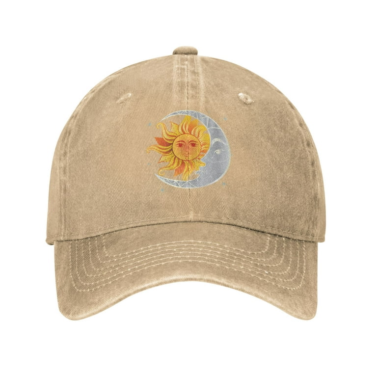 DouZhe Adjustable Washed Cotton Baseball Cap - Sun Moon Stars Sky Prints  Vintage Dad Hat Unisex Sports Caps (Yellow) 