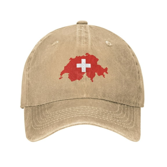 DouZhe Adjustable Washed Cotton Baseball Cap - Switzerland Flag Prints Vintage Dad Hat Unisex Sports Caps (Yellow)