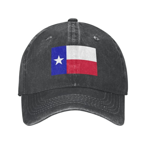 DouZhe Adjustable Washed Cotton Baseball Cap - Texas State Lone Star Flag Prints Vintage Dad Hat Unisex Sports Caps (Black)