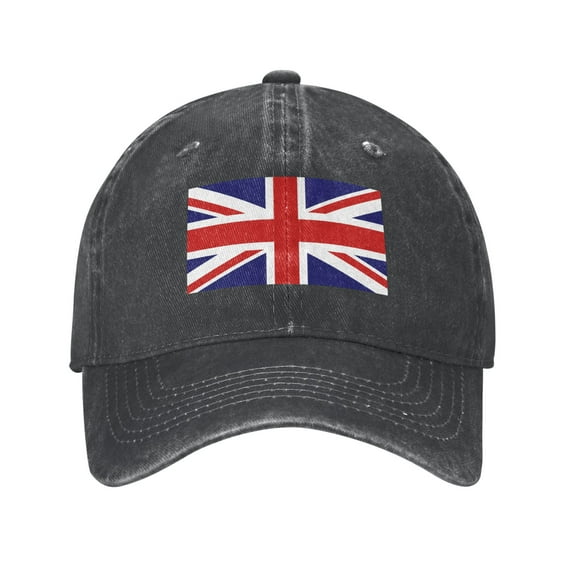 DouZhe Adjustable Washed Cotton Baseball Cap - Union Jack British Flag Prints Vintage Dad Hat Unisex Sports Caps (Black)