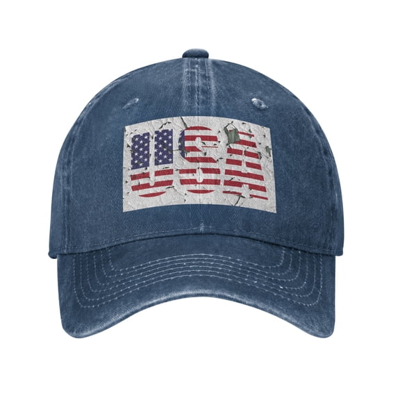 DouZhe Adjustable Washed Cotton Baseball Cap - Usa Us Flag American Prints Vintage Dad Hat Unisex Sports Caps (Blue)