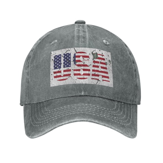 DouZhe Adjustable Washed Cotton Baseball Cap - Usa Us Flag American Prints Vintage Dad Hat Unisex Sports Caps (Gray)