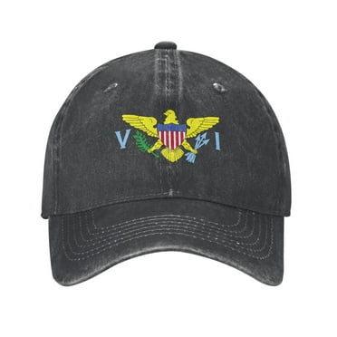 DouZhe Adjustable Washed Cotton Baseball Cap - Virgin Islands Flag Prints Vintage Dad Hat Unisex Sports Caps (Black)
