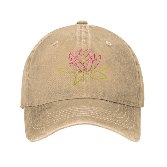 DouZhe Adjustable Washed Cotton Baseball Cap - Water Lily Leaves Prints Vintage Dad Hat Unisex Sports Caps (Yellow)
