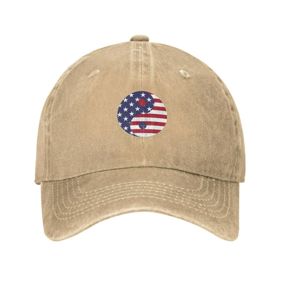 DouZhe Adjustable Washed Cotton Baseball Cap - Yang Yin America Flag Prints Vintage Dad Hat Unisex Sports Caps (Yellow)