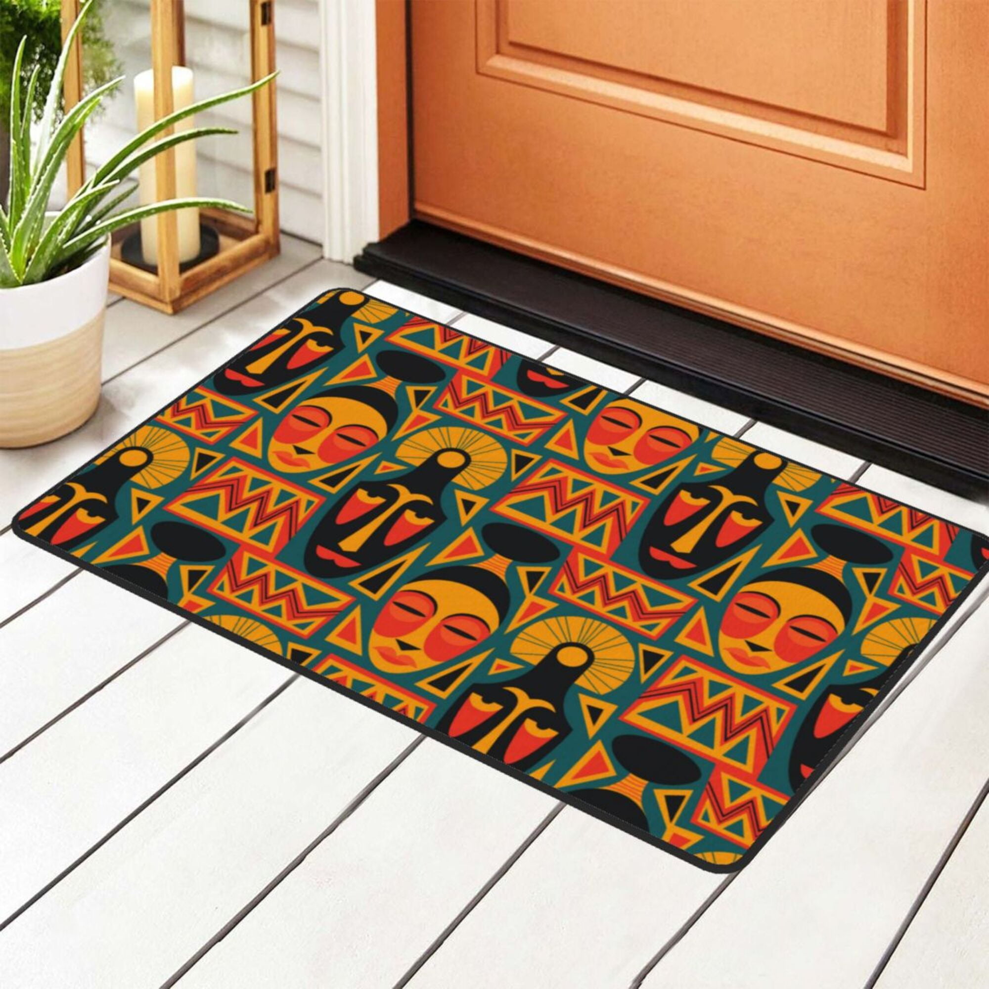 DouZhe African Culture Element Tribal Mask Rugs Doormat, NonSlip