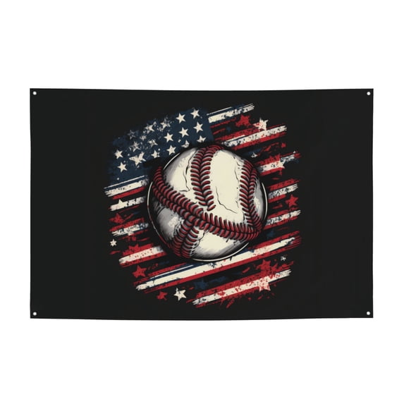 DouZhe American Baseball Flag Sign Banner, Hanging Banners Backdrop Festive Party Decor for Indoor Outdoor, 47 x 71 Inches