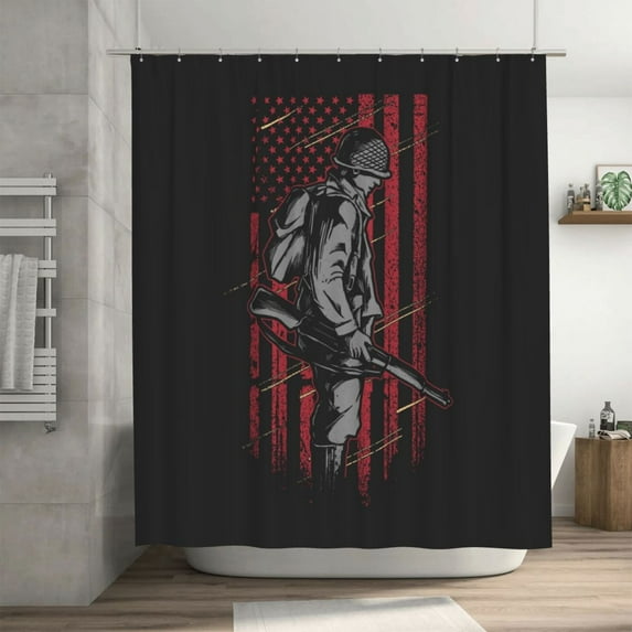 DouZhe American Soldier Flag Pattern Shower Curtain, Waterproof Bath Curtains for Bathroom Decorations, 72 x 72 inches