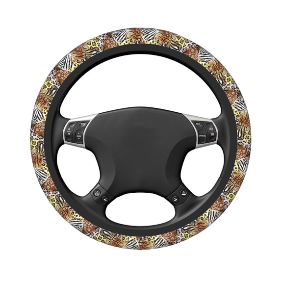 DouZhe Animals Zebra Leopard Motifs Prints Steering Wheel Cover, Universal 15 inch Anti-Slip Odorless Elastic Car Steering Wheels Cover for Women Men