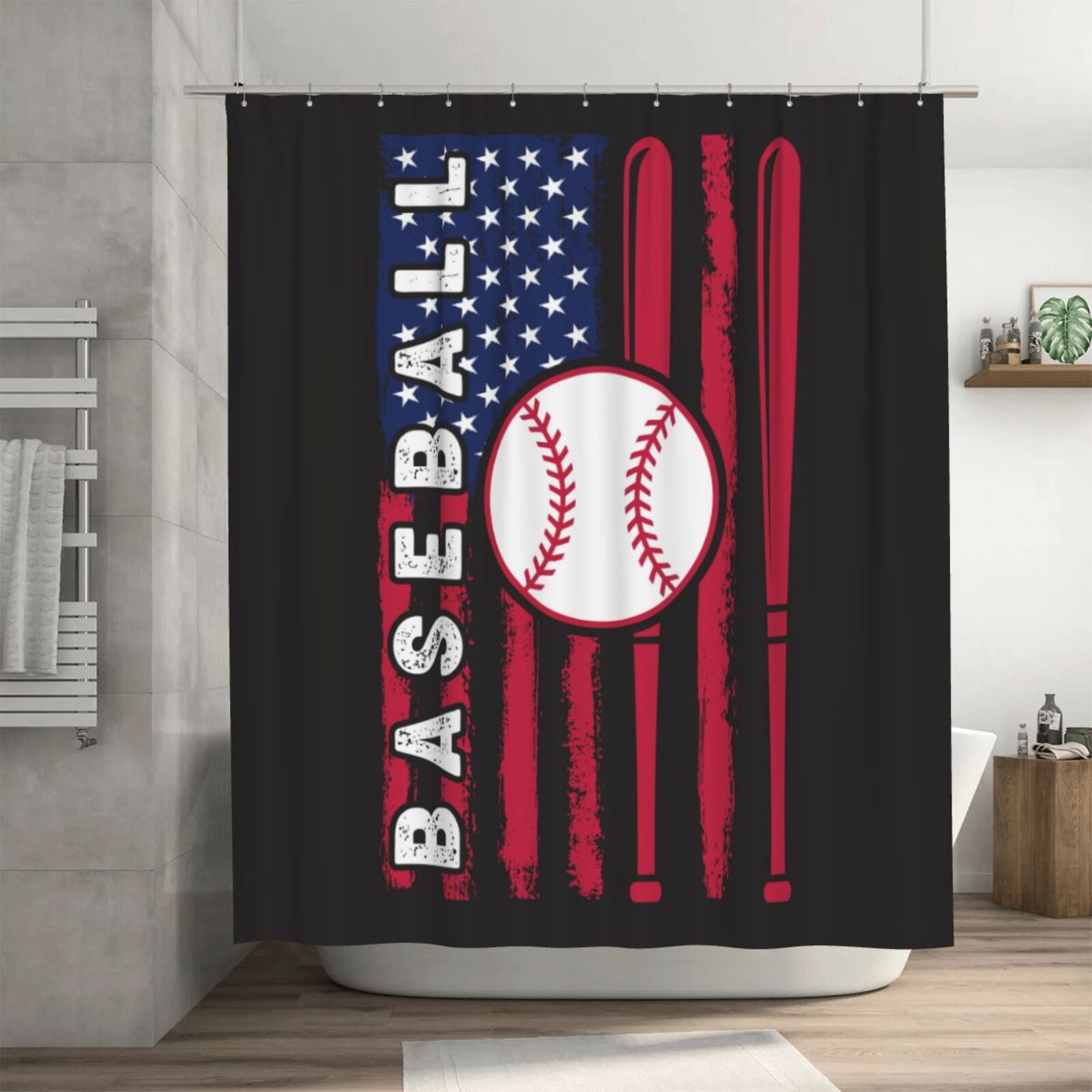Baseball League Print Pattern Bathroom Shower Curtain