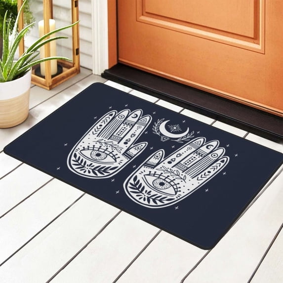 DouZhe Bohemian Evil Eye Hamsa Hand Moon Rugs Doormat, Non-Slip Machine Washable Carpets Floor Door Mat , 36" x 24"