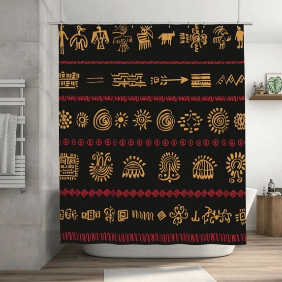 DouZhe Boho Ethnic Tribal Elements Pattern Shower Curtain, Waterproof Bath Curtains for Bathroom Decorations, 72 x 72 inches